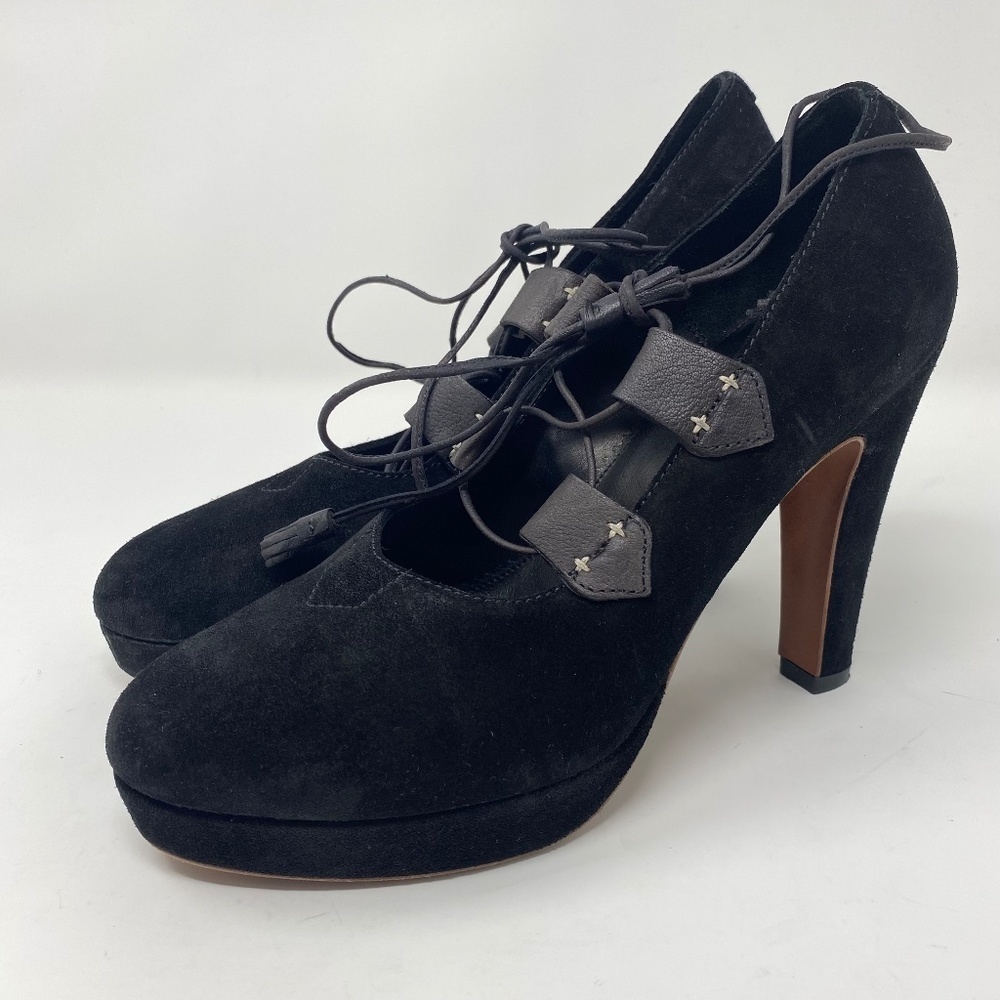 Rag & Bone Black Bailey Heels Suede Lace Up Platform Pumps Size 38 Us 8 $450